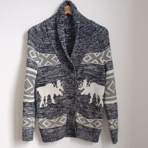 Forever 21 Men's Shawl Collar Cardigan in Gray and Cream with Moose Motif